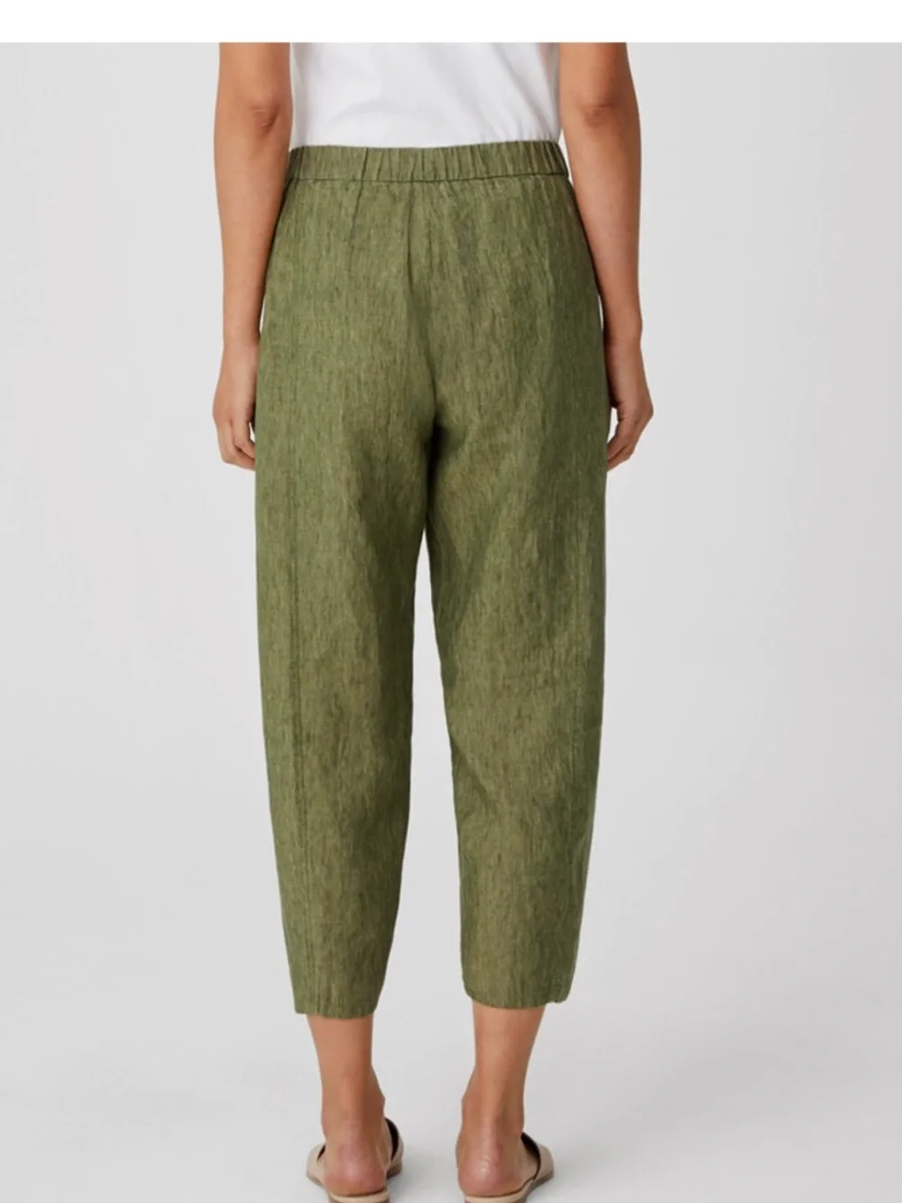 Eileen Fisher Olive Green Cropped Relaxed-Leg Pants - Picture 2 of 8